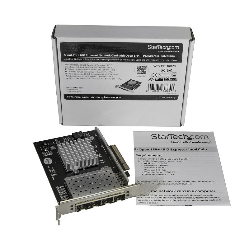 StarTech PEX10GSFP4I Quad Port 10G SFP+ Network Card - PCIe 10GbE